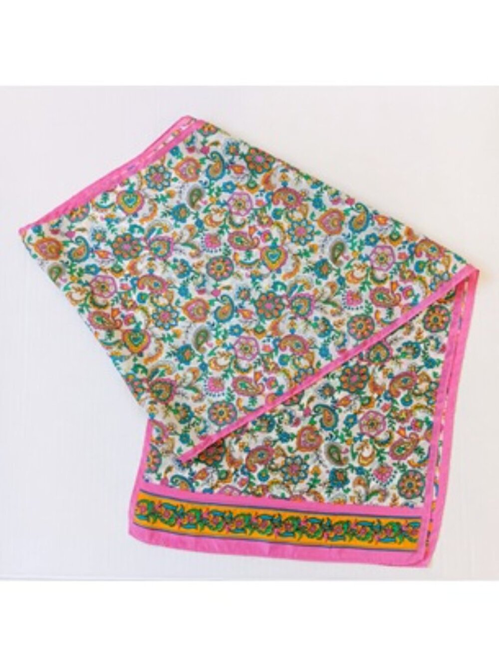 Unbranded Vintage Pink Colorful Paisley Floral Rectangle Silk Scarf 51" x 11"